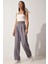 Kadın Beli Cırt Cırtlı Pileli Bol Paça Palazzo Pantolon Wide Leg 3