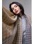 Kare Desenli Püsküllü Kaşmir %100 Viscose Gri Somon Şal 3
