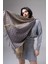 Kare Desenli Püsküllü Kaşmir %100 Viscose Gri Somon Şal 5