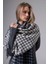Kare Desenli Püsküllü Kaşmir %100 Viscose Krem Mavi Şal 5