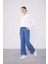 Mavi Beli Lastikli Jean Görünümlü Pantolon 4