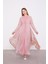 Pudra Abaya Üstü Garnili Asimetrik Etek Ucu Ferace 1