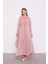 Pudra Abaya Üstü Garnili Asimetrik Etek Ucu Ferace 4