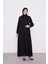 Siyah Kapüşonlu İp Detay Ferace 1