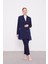 K.Lacivert Plise Şifonlu Ceket Takım 1
