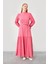 Fuşya Belden Kusaklı Uzun Elbise 2