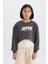 Kız Çocuk 2'li Takım Crop Bisiklet Yaka Baskılı Sweatshirt Atlet D8820A825SP 1