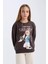 Kız Çocuk Sakura Oversize Geniş Kalıp Bisiklet Yaka Sweatshirt D2829A824WN 4