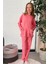 %100 Pamuk Cepli Düz Renk Fitilli Kız Çocuk Pijama Takımı - Somon 2