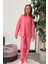 %100 Pamuk Cepli Düz Renk Fitilli Kız Çocuk Pijama Takımı - Somon 4