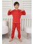🎄 Yılbaşı Şeker Desenli %100 Pamuk Unisex Çocuk Pijama Takımı 🎄 Kırmızı 4