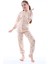 %100 Pamuk Kalp Desenli Garson Boy Kız Çocuk Pijama Takımı - Bej 1