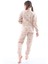 %100 Pamuk Kalp Desenli Garson Boy Kız Çocuk Pijama Takımı - Bej 3