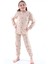 %100 Pamuk Kalp Desenli Garson Boy Kız Çocuk Pijama Takımı - Bej 4
