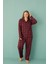 Kadın 50801-345 Büyük Beden Önü Düğmeli Pijama Takımı Bordo-Siyah 1