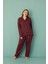 Kadın 50801-345 Büyük Beden Önü Düğmeli Pijama Takımı Bordo-Siyah 2