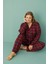 Kadın 50801-345 Büyük Beden Önü Düğmeli Pijama Takımı Bordo-Siyah 3