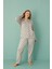 Kadın 50801-116 Büyük Beden Önü Düğmeli Pijama Takımı Gri 2