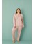 Kadın 50801-607 Büyük Beden Önü Düğmeli Pijama Takımı Pudra 2