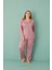 Kadın 50801-129 Büyük Beden Önü Düğmeli Pijama Takımı Pudra 1
