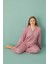 Kadın 50801-129 Büyük Beden Önü Düğmeli Pijama Takımı Pudra 3