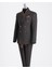 Italyan Stil Slim Fit Çizgili Kruvaze Ceket Pantolon Takım Elbise Kahverengi T13194 1