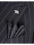 Italyan Stil Slim Fit Çizgili Kruvaze Ceket Pantolon Takım Elbise Siyah T13491 5