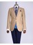 Italyan Stil Slim Fit Balıksırtı Desen Erkek Ceket Bej T13434 3