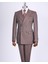 Italyan Stil Slim Fit Çizgili Kruvaze Ceket Pantolon Takım Elbise Kahverengi T13493 1