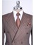 Italyan Stil Slim Fit Çizgili Kruvaze Ceket Pantolon Takım Elbise Kahverengi T13493 2