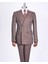 Italyan Stil Slim Fit Çizgili Kruvaze Ceket Pantolon Takım Elbise Kahverengi T13493 4
