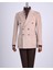 Italyan Stil Slim Fit Kadife Kruvaze Tek Ceket Bej T13453 1