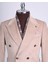 Italyan Stil Slim Fit Kadife Kruvaze Tek Ceket Bej T13453 2
