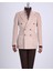 Italyan Stil Slim Fit Kadife Kruvaze Tek Ceket Bej T13453 3