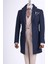 Italyan Stil Slim Fit Sivri Yaka Yün Karışımlı Kaşe Erkek Kaban Lacivert T13442 1