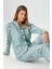 Kadın Nora Premium Mint Penguen Süet Doku Düğmeli Yılbaşı Pijama Takımı 5