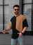 Tişört Erkek Parçalı Desen Regular Fit Bisiklet Yaka Bürümcük Tshirt Erkek T-Shirt 1