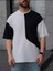 Tişört Erkek Parçalı Desen Regular Fit Bisiklet Yaka Bürümcük Tshirt Erkek T-Shirt 4