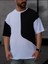 Tişört Erkek Parçalı Desen Regular Fit Bisiklet Yaka Bürümcük Tshirt Erkek T-Shirt 4