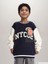 Lacivert Bisiklet Yaka Baskılı Erkek Çocuk Sweatshirt 1