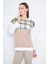 Yumuşak Dokulu Ekose Kadın Sweatshirt 14100 Bej-Ekru 4