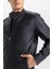 Su İtici Slim Fit Dar Kesim Dik Yaka Fermuarlı Suni Deri Mont D6241AX25SP 5