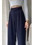 Lacivert Pantolon Kadın Yüksek Bel Ayarlanabilir Bel Bol Paça Pamuklu Günlük Stil 2