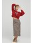 Kadın Regular Fit Bisiklet Yaka Desenli Uzun Kollu Kırmızı Sweatshirt 2591334 2