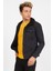 Erkek Siyah Kürklü Füme Renk Eskitmeli Slim Fit Kot Ceket 2