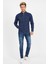 Erkek Koyu Mavi Fermuarlı Slim Fit Kot Ceket 1