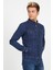 Erkek Koyu Mavi Fermuarlı Slim Fit Kot Ceket 2