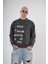 Bisiklet Yaka Yazı Nakışlı Yıkamalı Oversize Kalıp Unisex Sweatshirt 1