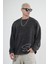 Yıkamalı Oversize Kalıp Nakışlı Sweatshirt 1