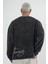 Yıkamalı Oversize Kalıp Nakışlı Sweatshirt 5